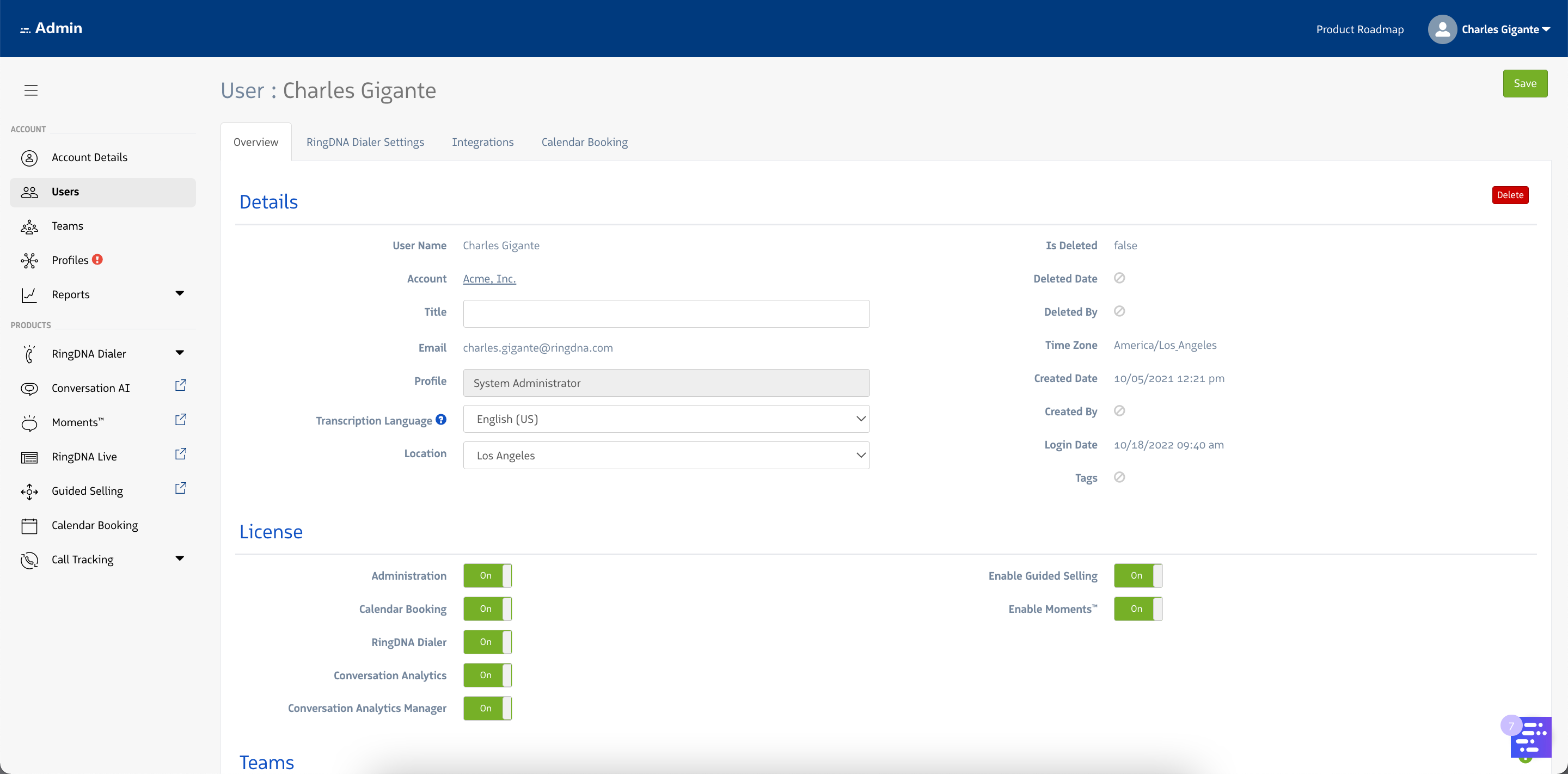 User Settings Page