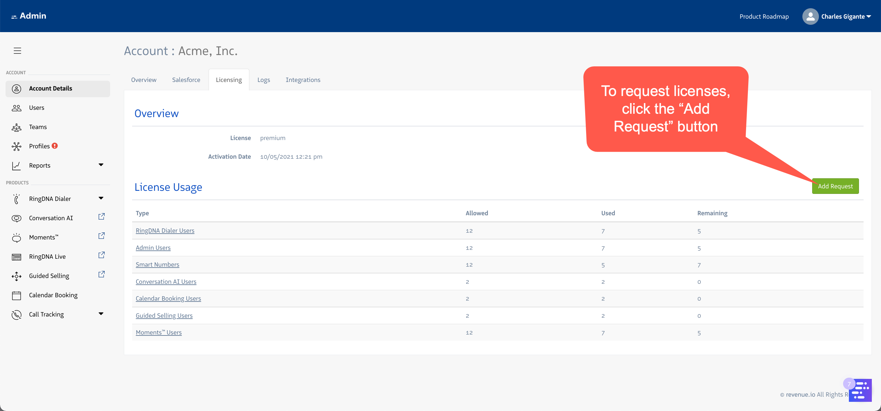 Add Request Button