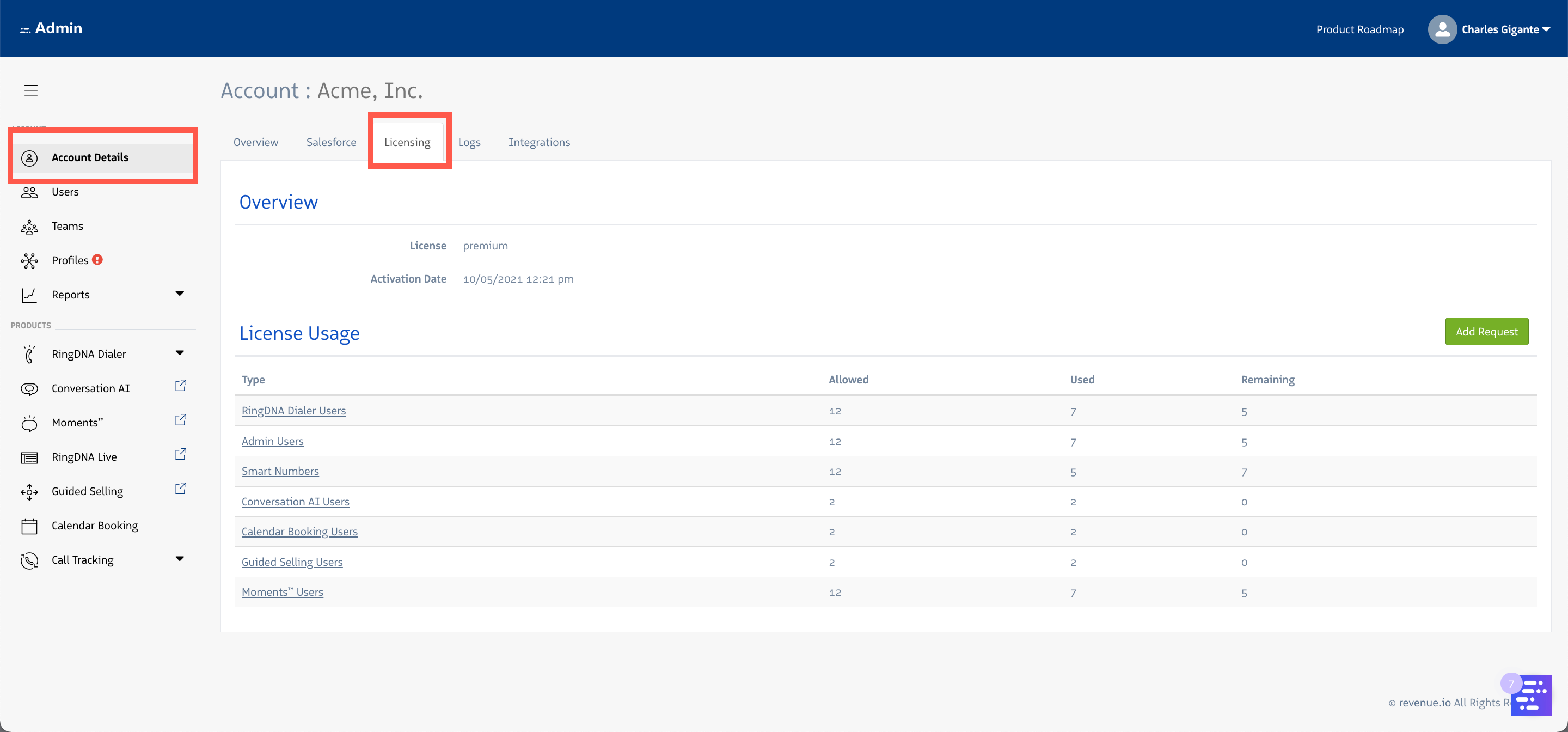 Licensing Tab