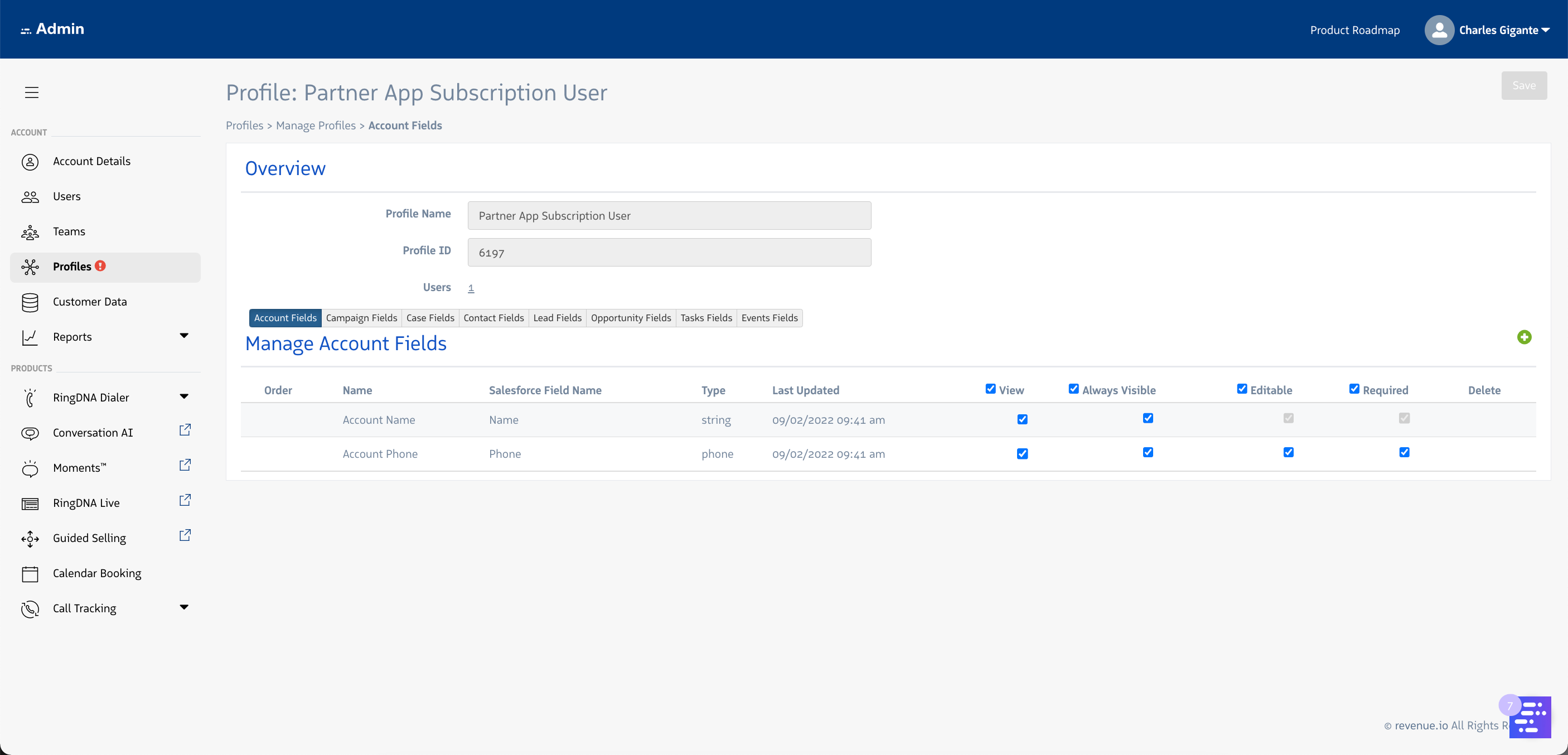 Manage Profile Page