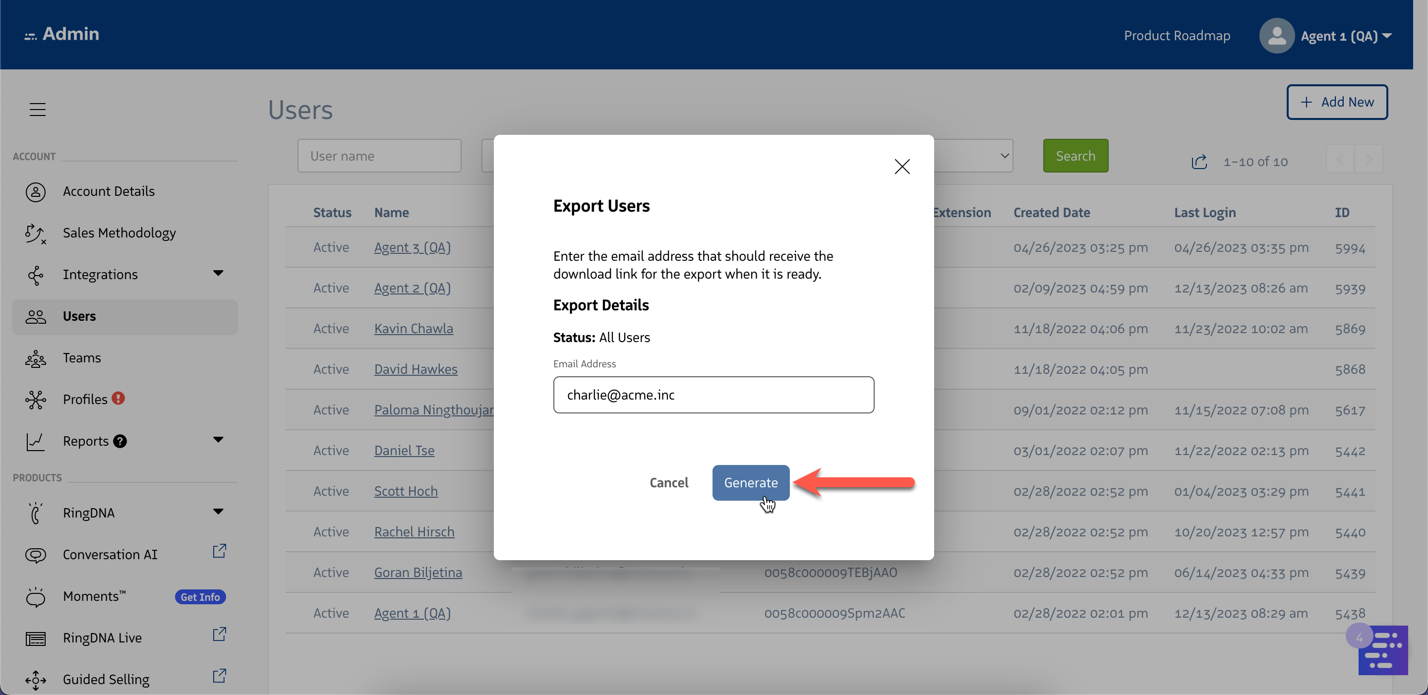 Export Modal