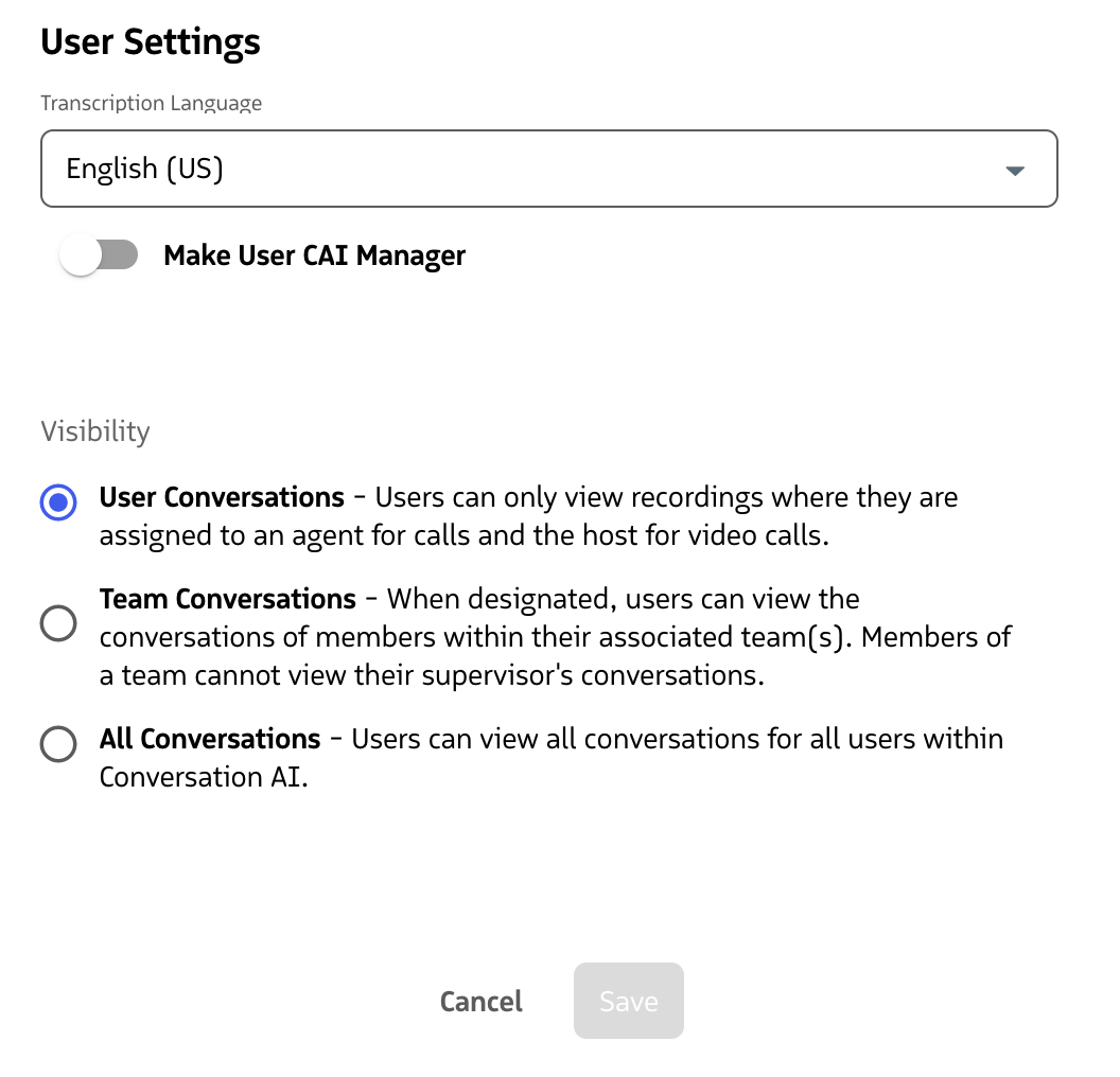 Visibility settings
