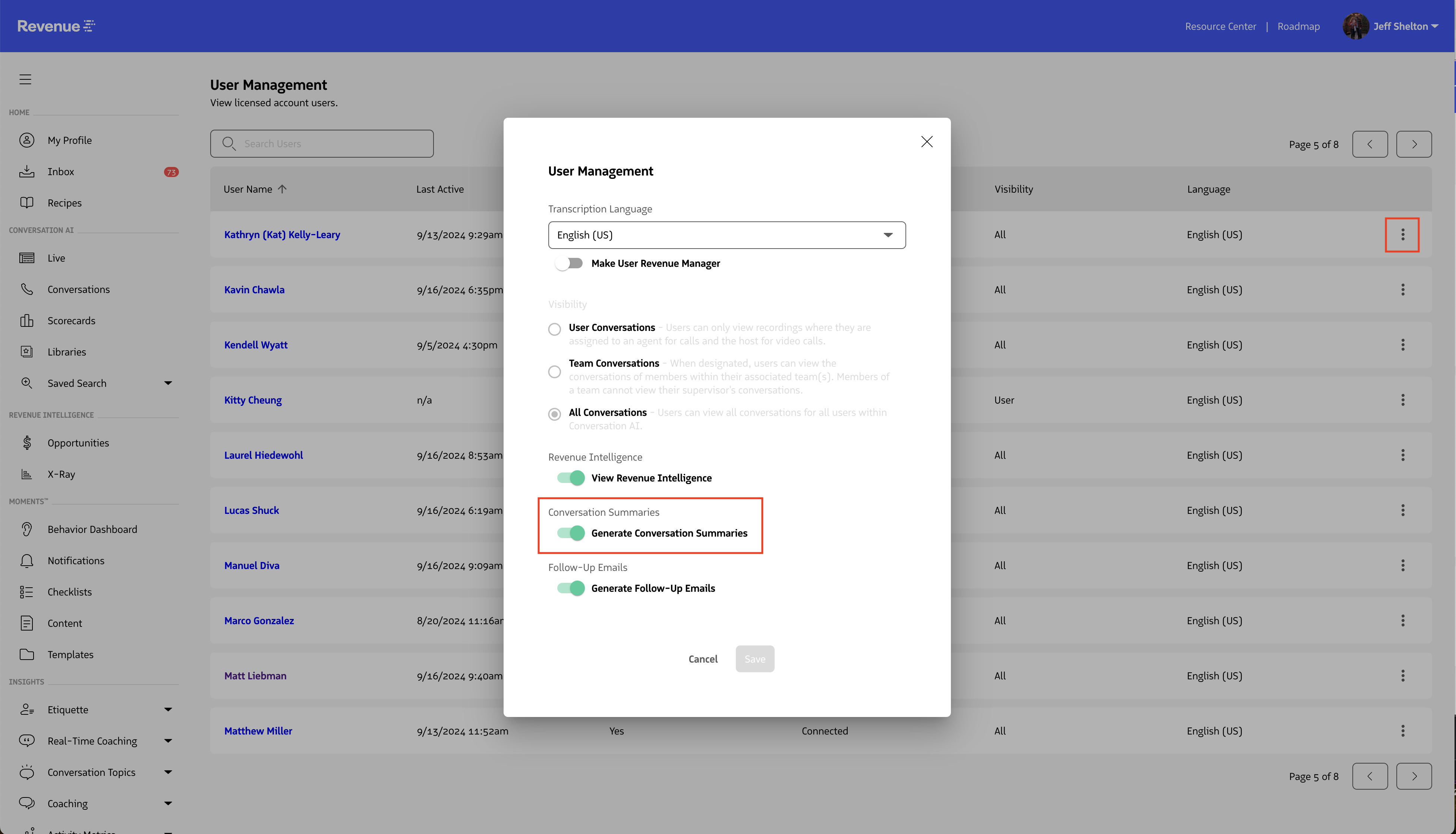 User settings