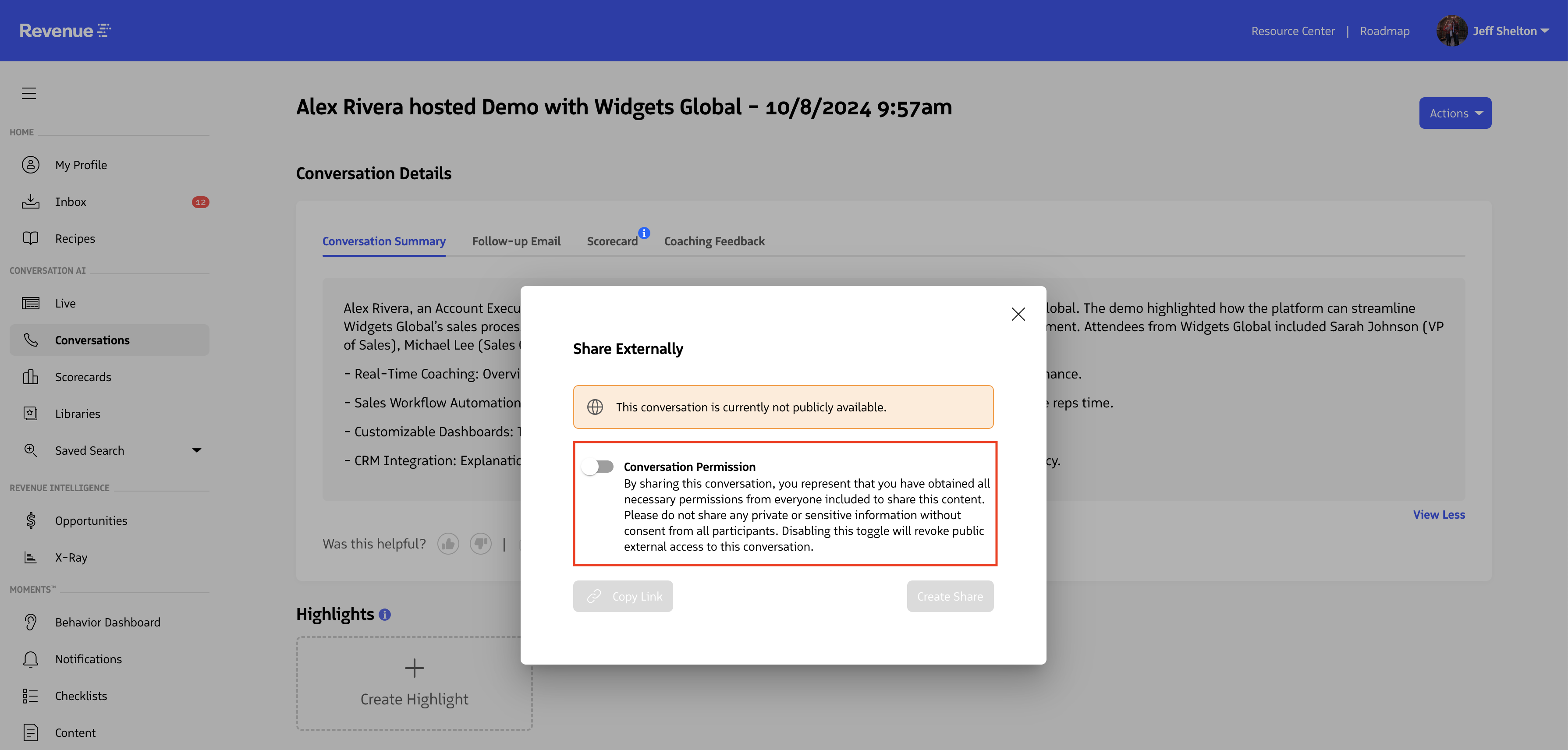 Permission modal