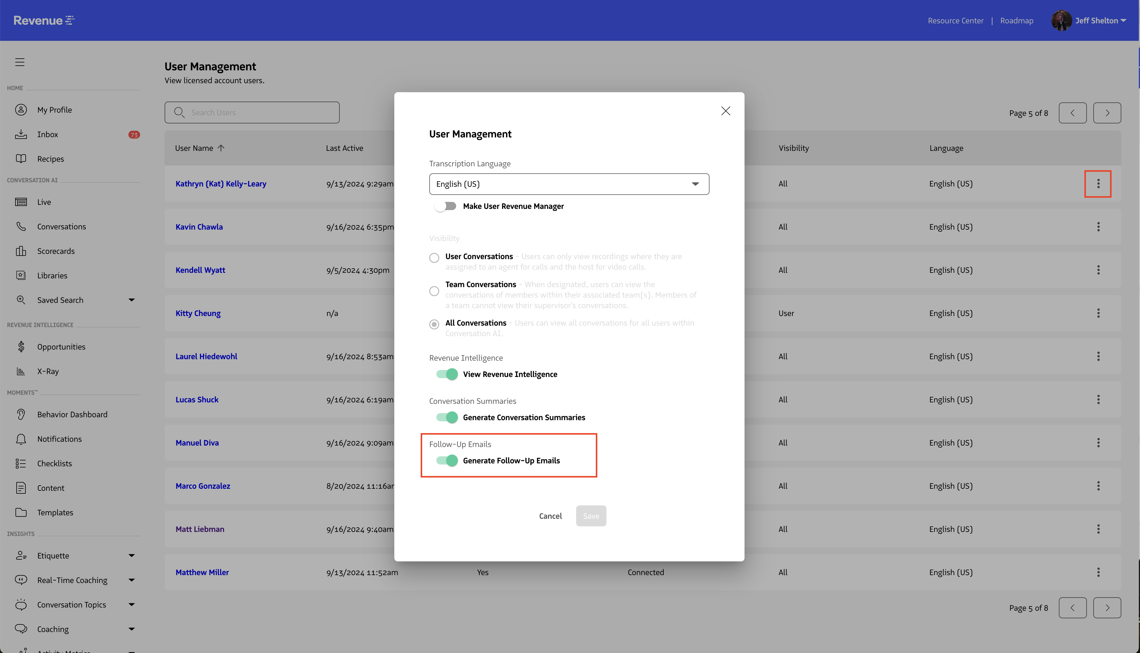 User settings