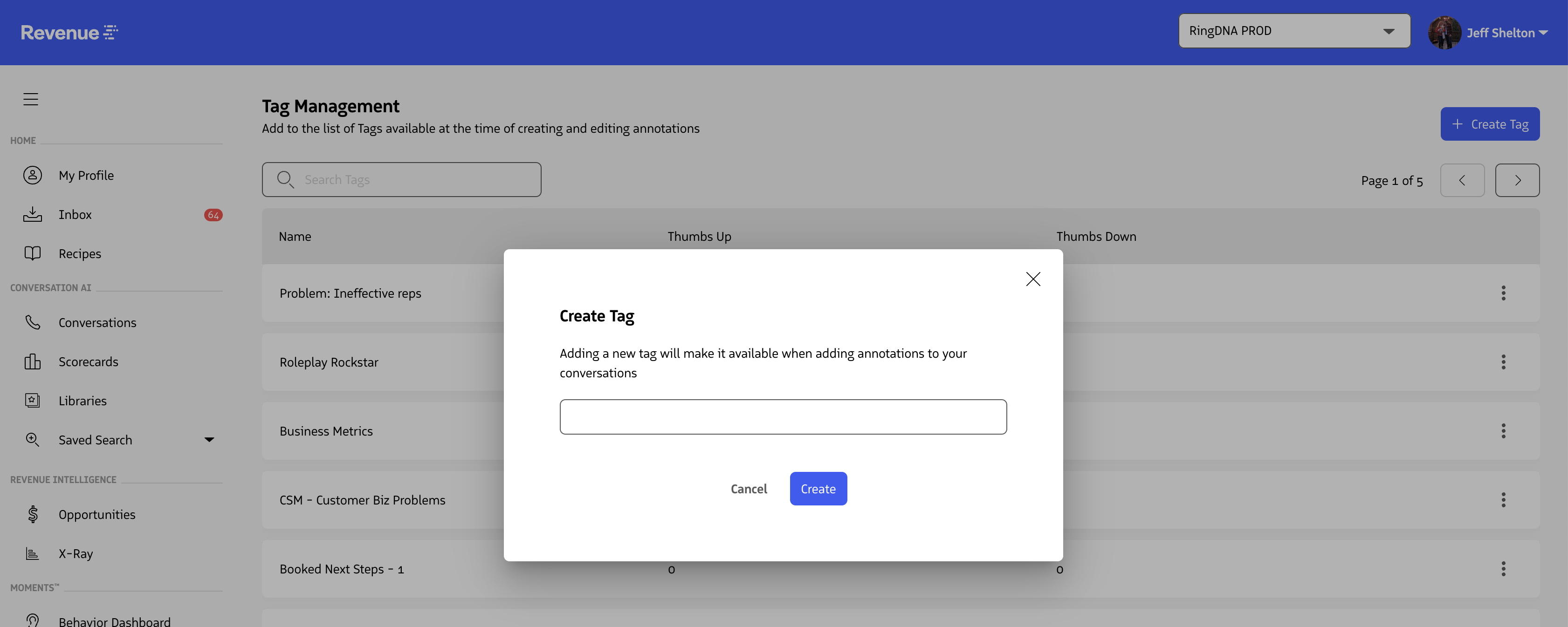 Create tag modal