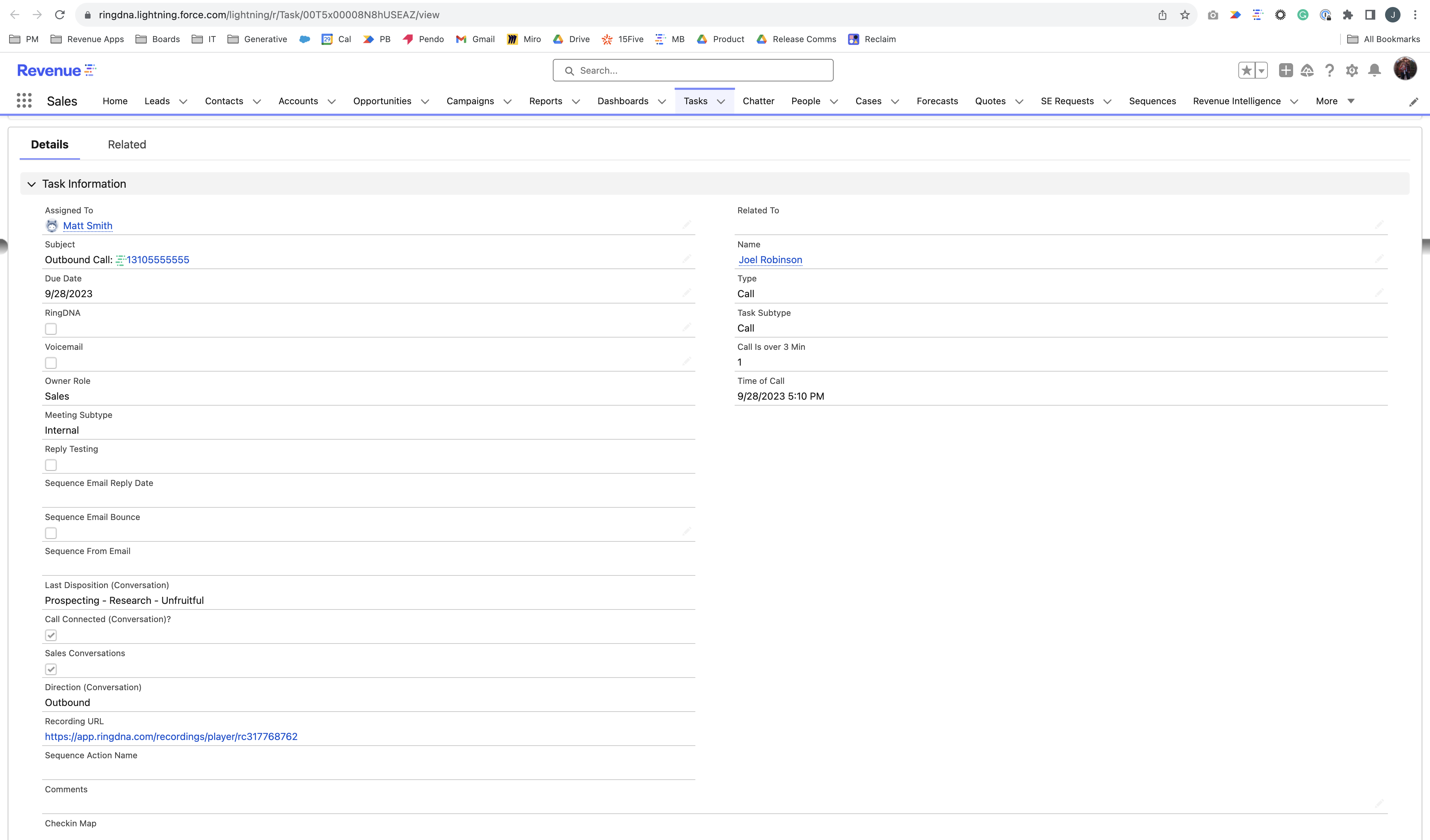 Recording URL field
