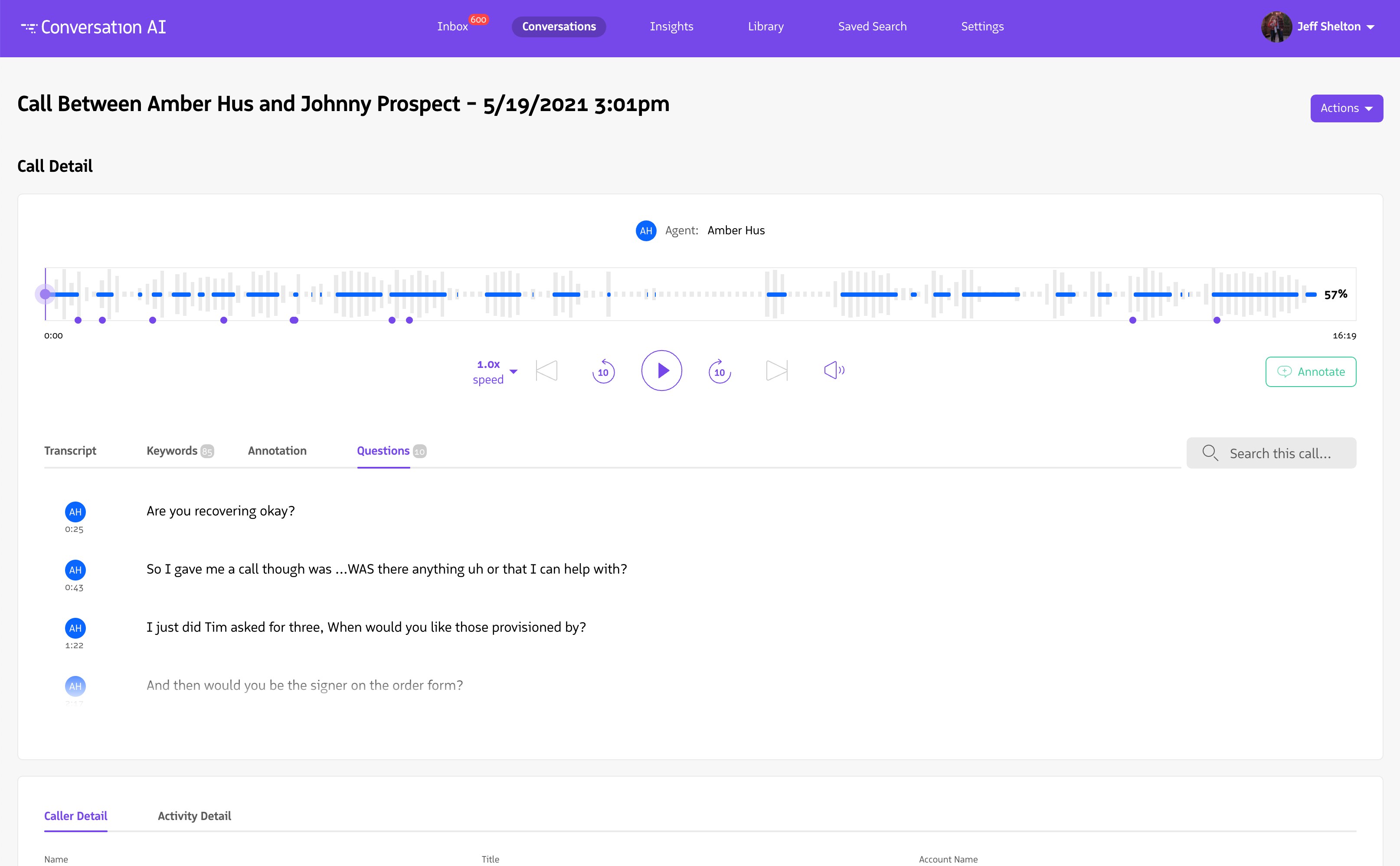 Questions tab