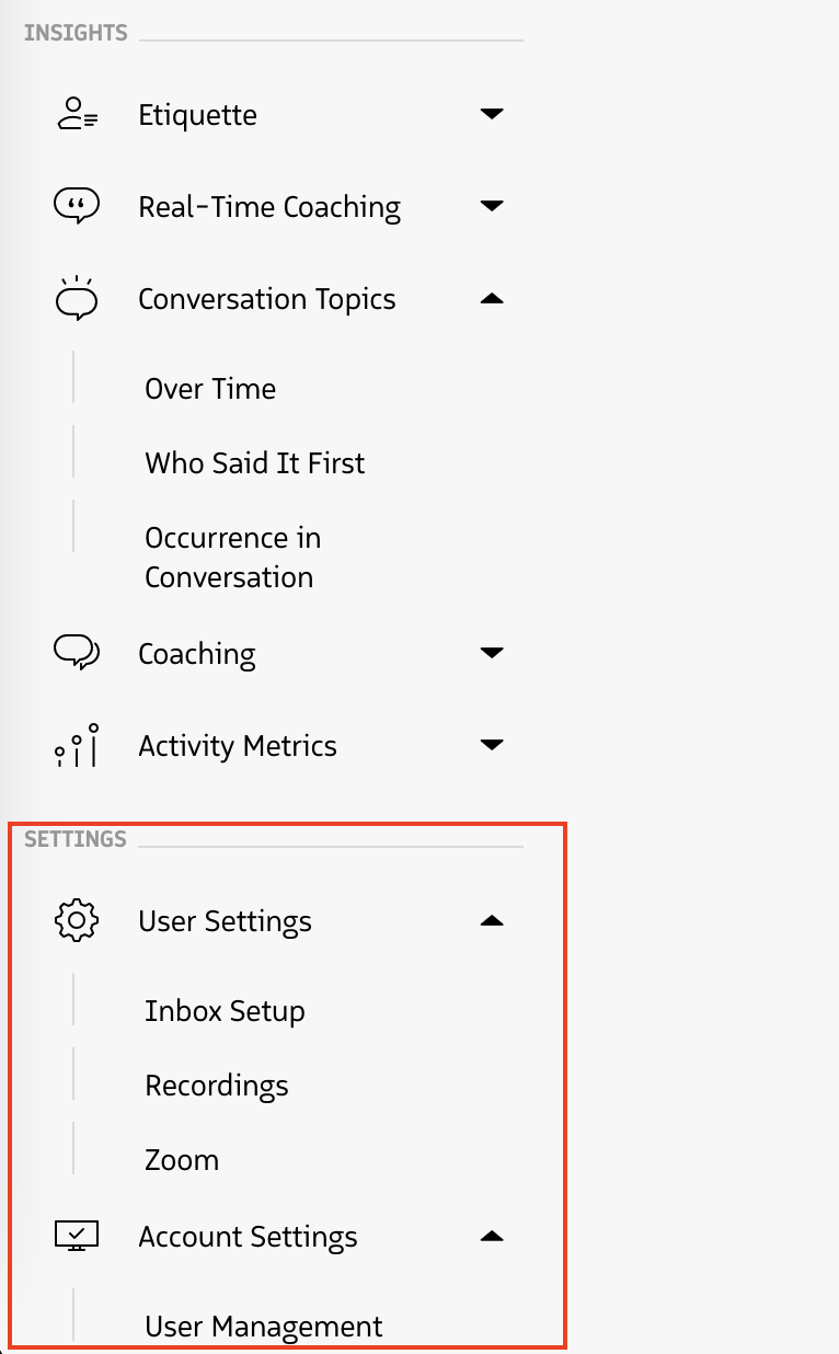 User settings
