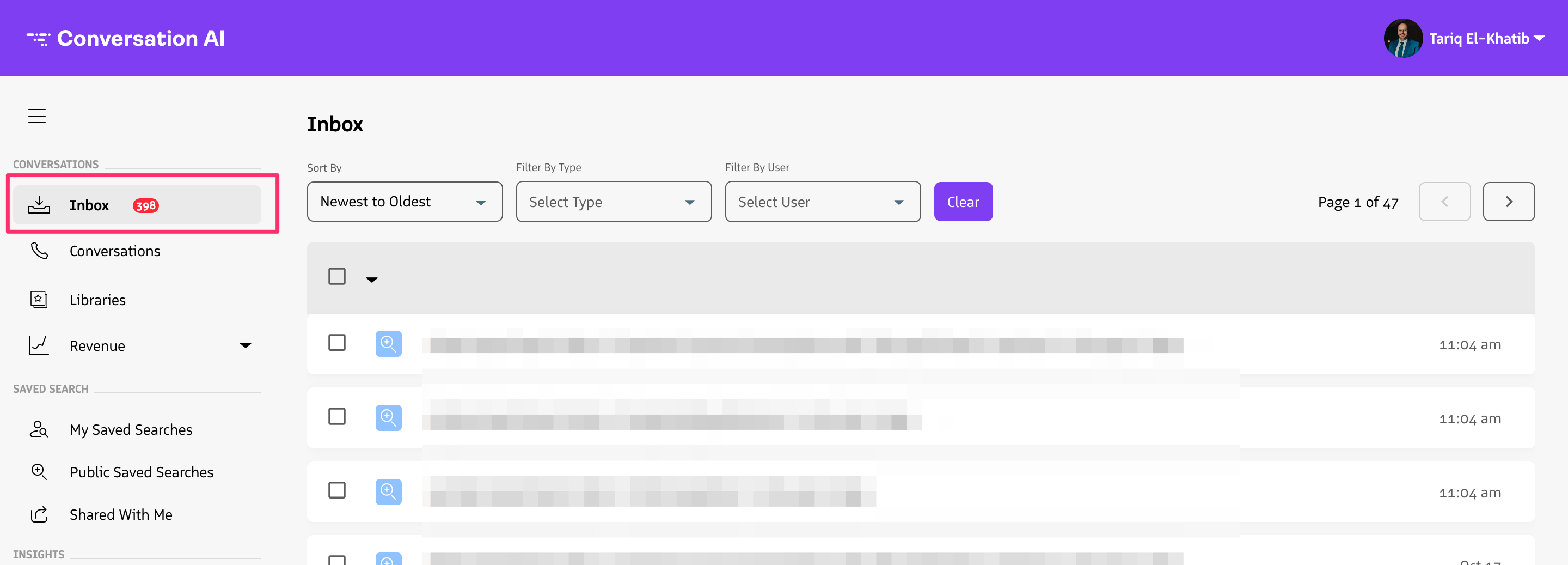 Inbox tab