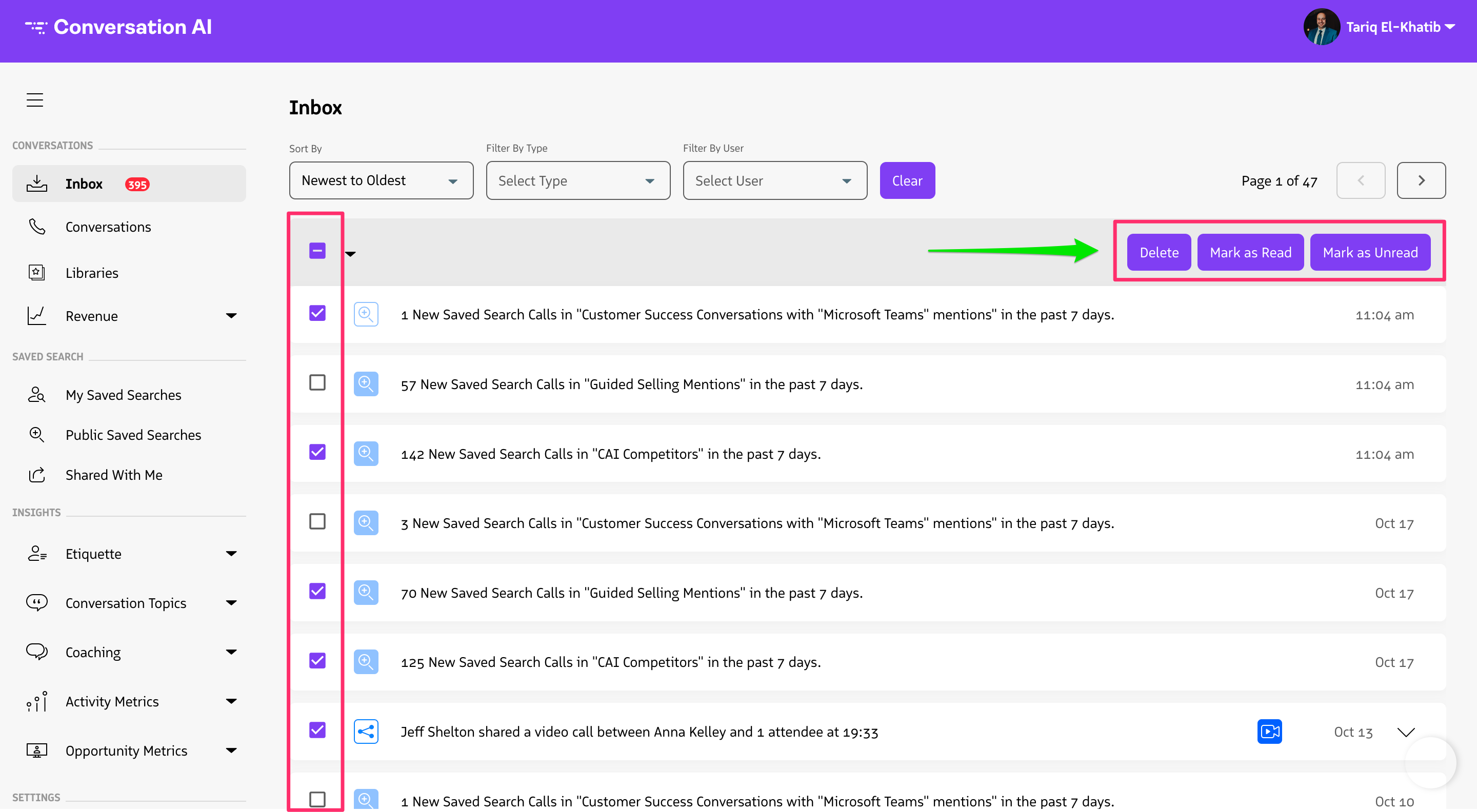 Inbox actions