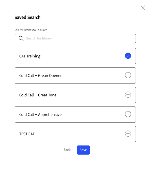 Saved Search library selection