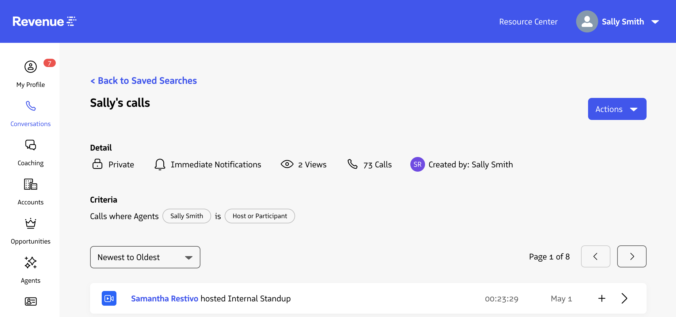 Saved Search detail page
