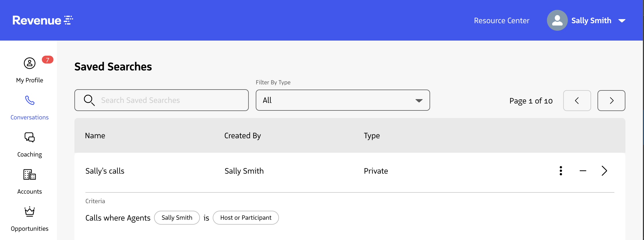 Saved Search expanded