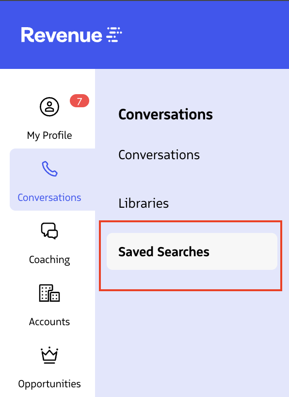 Saved searches tab