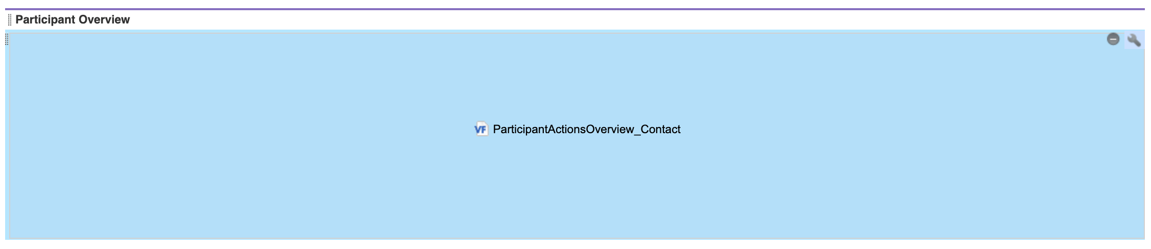 The Page Layouts Editor showing the ParticipantActionsOverview_Contact Visualforce Page