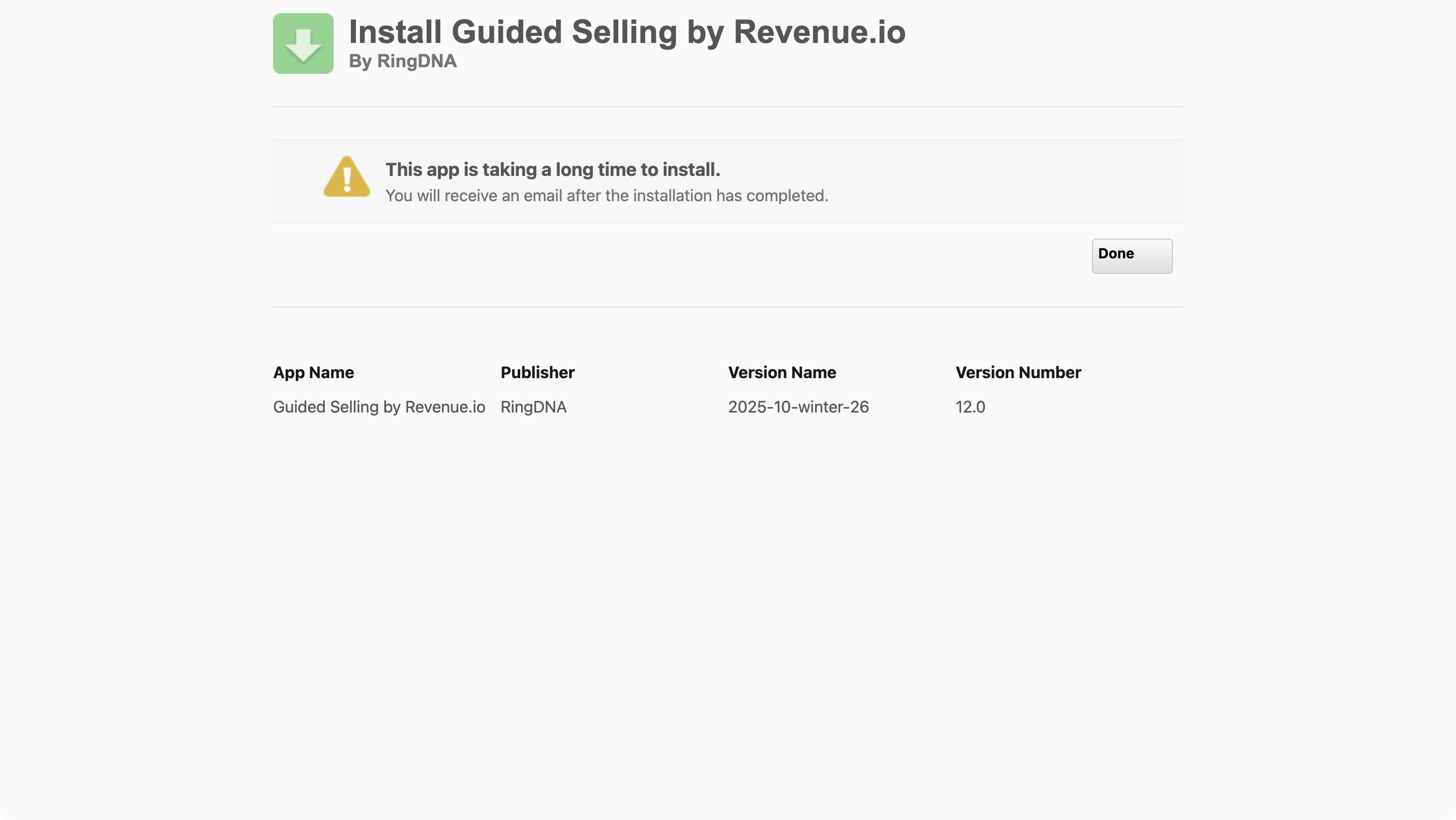 Salesforce installation progress page showing the Guided Selling package installation in progress with a status indicator.