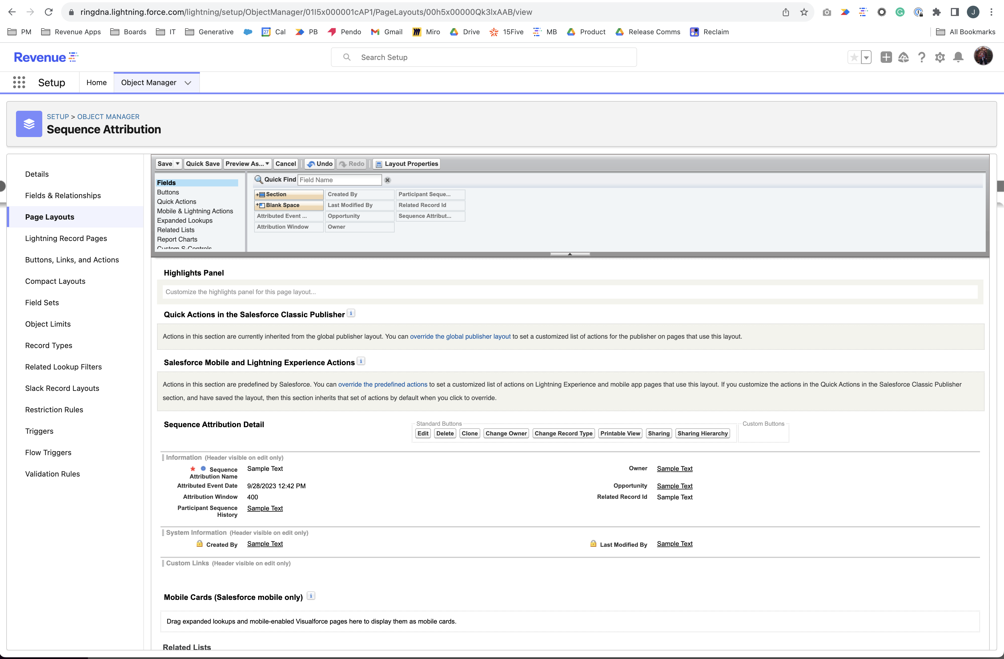 The save confirmation for the Sequence Attribution page layout.