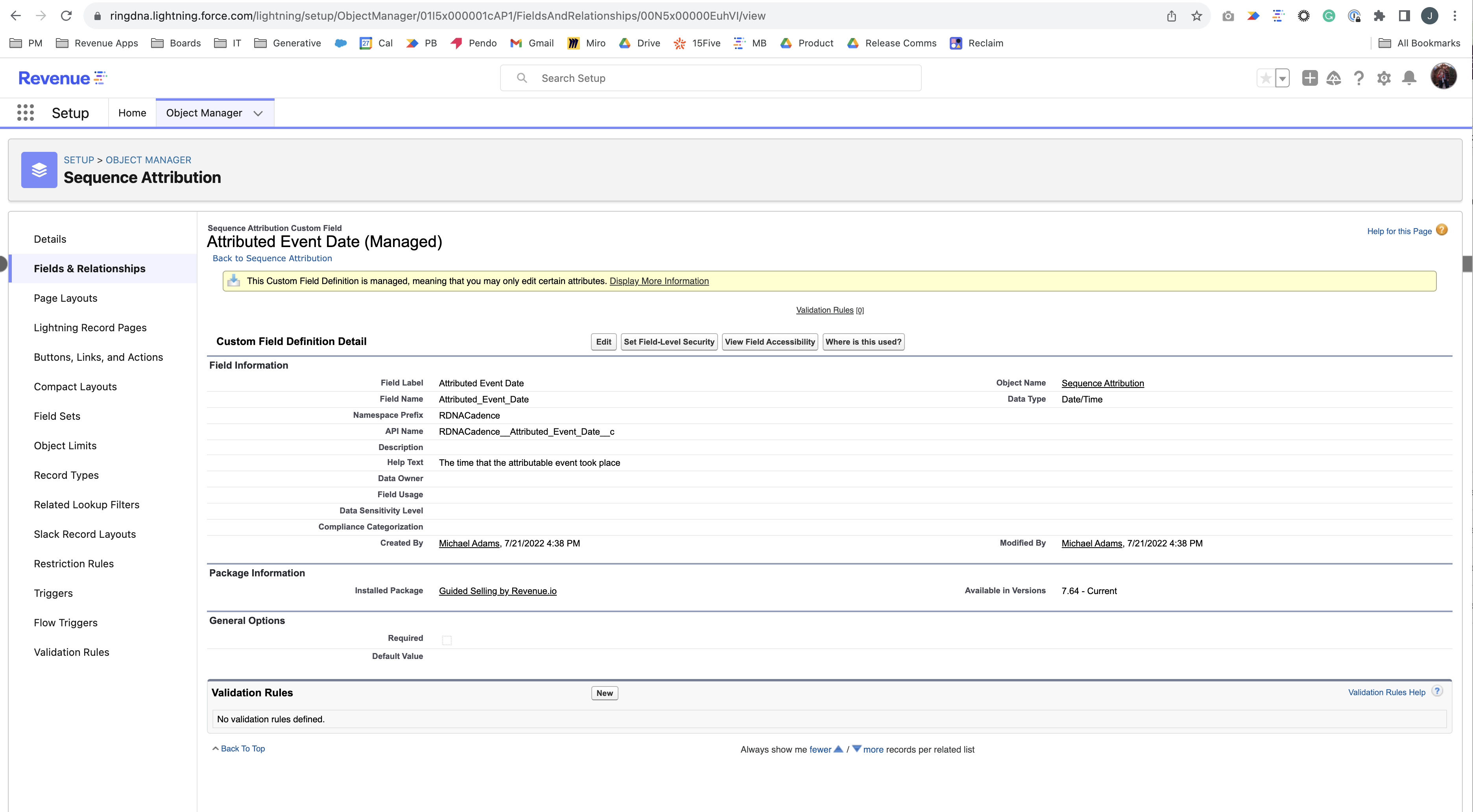 The Set Field-Level Security button on a Sequence Attribution field detail page.