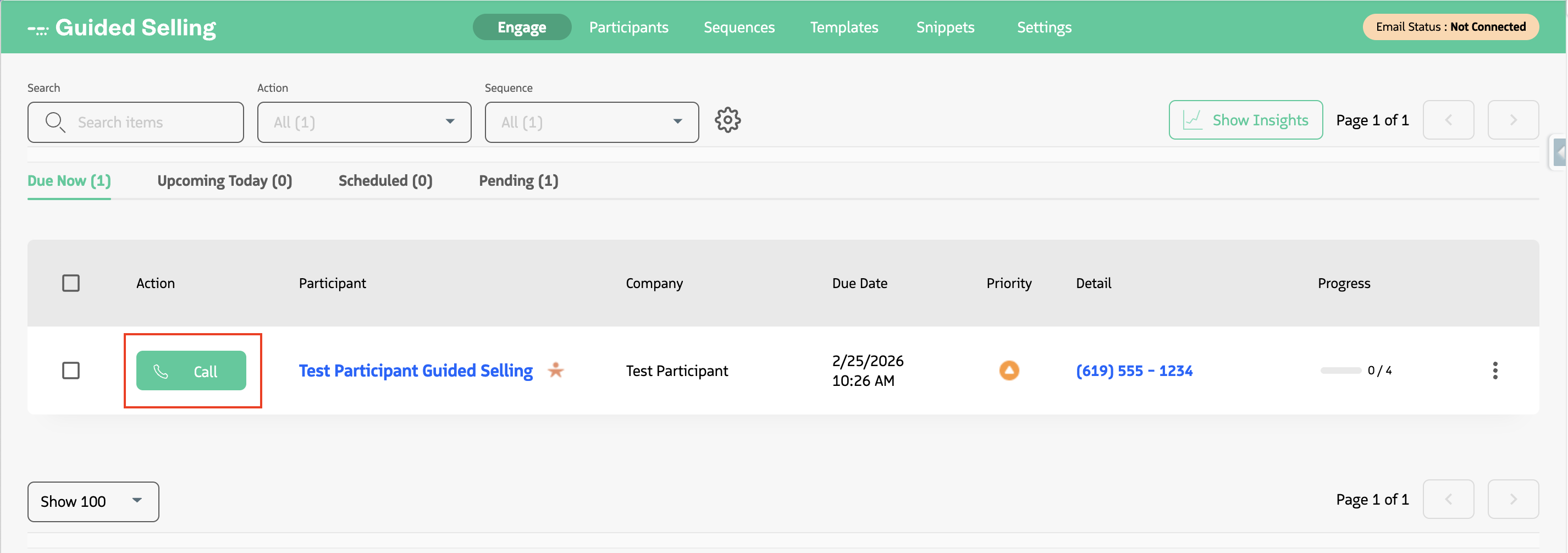 Engage view with Call action and RingDNA Dialer