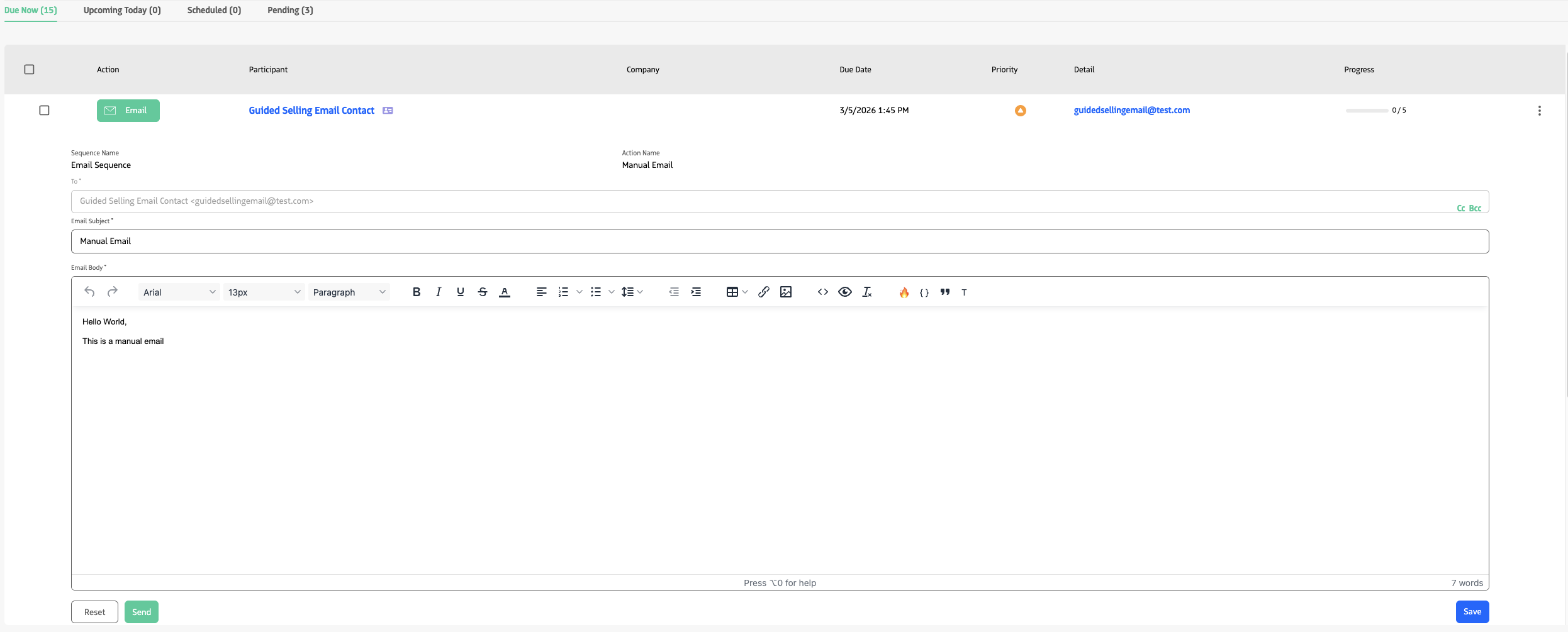Email editor with subject and body