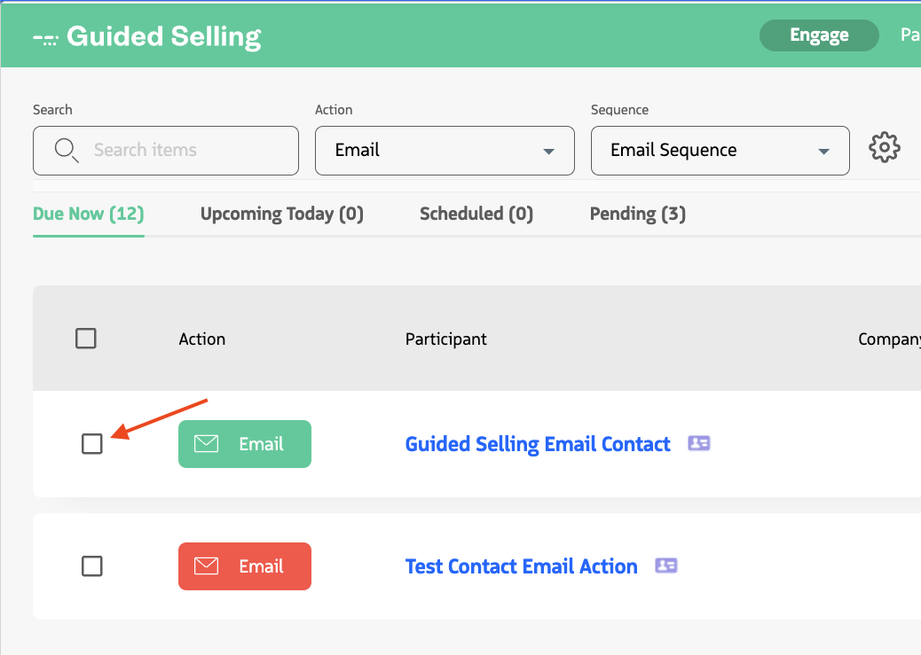 Engage view with multiple actions selected for skip