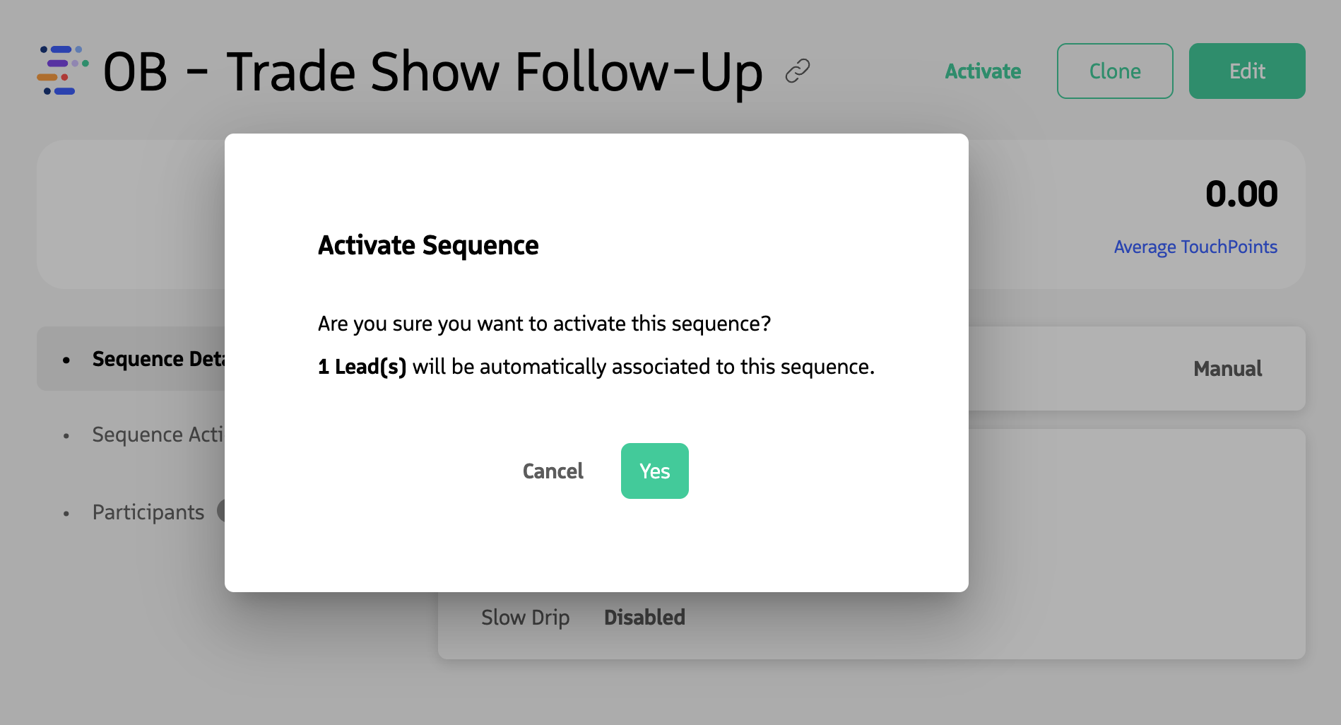 Activation confirmation showing participant count pop-up.