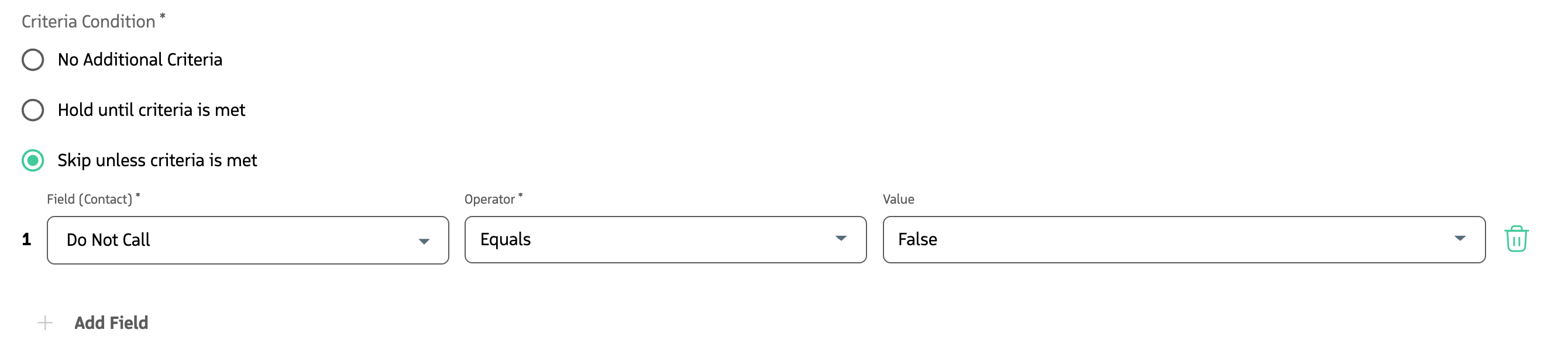 Screenshot showing action-level criteria configuration in a Guided Selling sequence, with conditions and logic options.