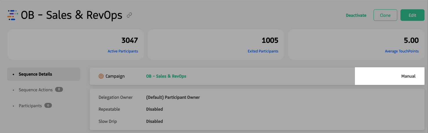 Screenshot of sequence Activation Type selection options in Guided Selling: Automatic and Manual.