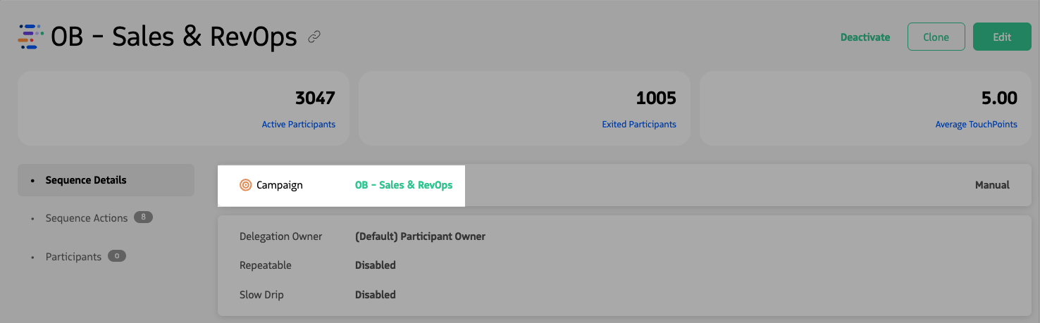 Screenshot of the Guided Selling Sequence Detail screen, showing Campaign as the chosen Record Type
