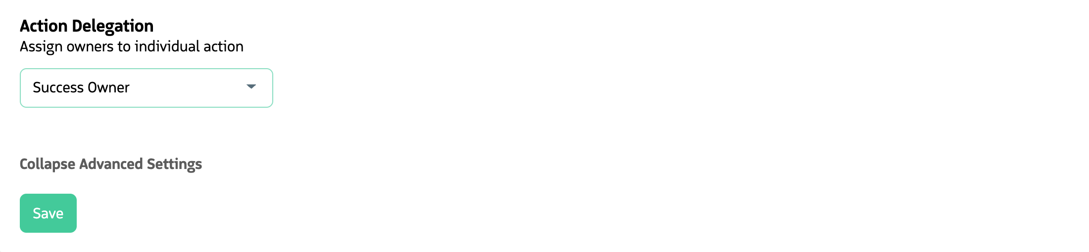 Screenshot showing delegation configuration in a Guided Selling sequence, with action owner options available in the UI.