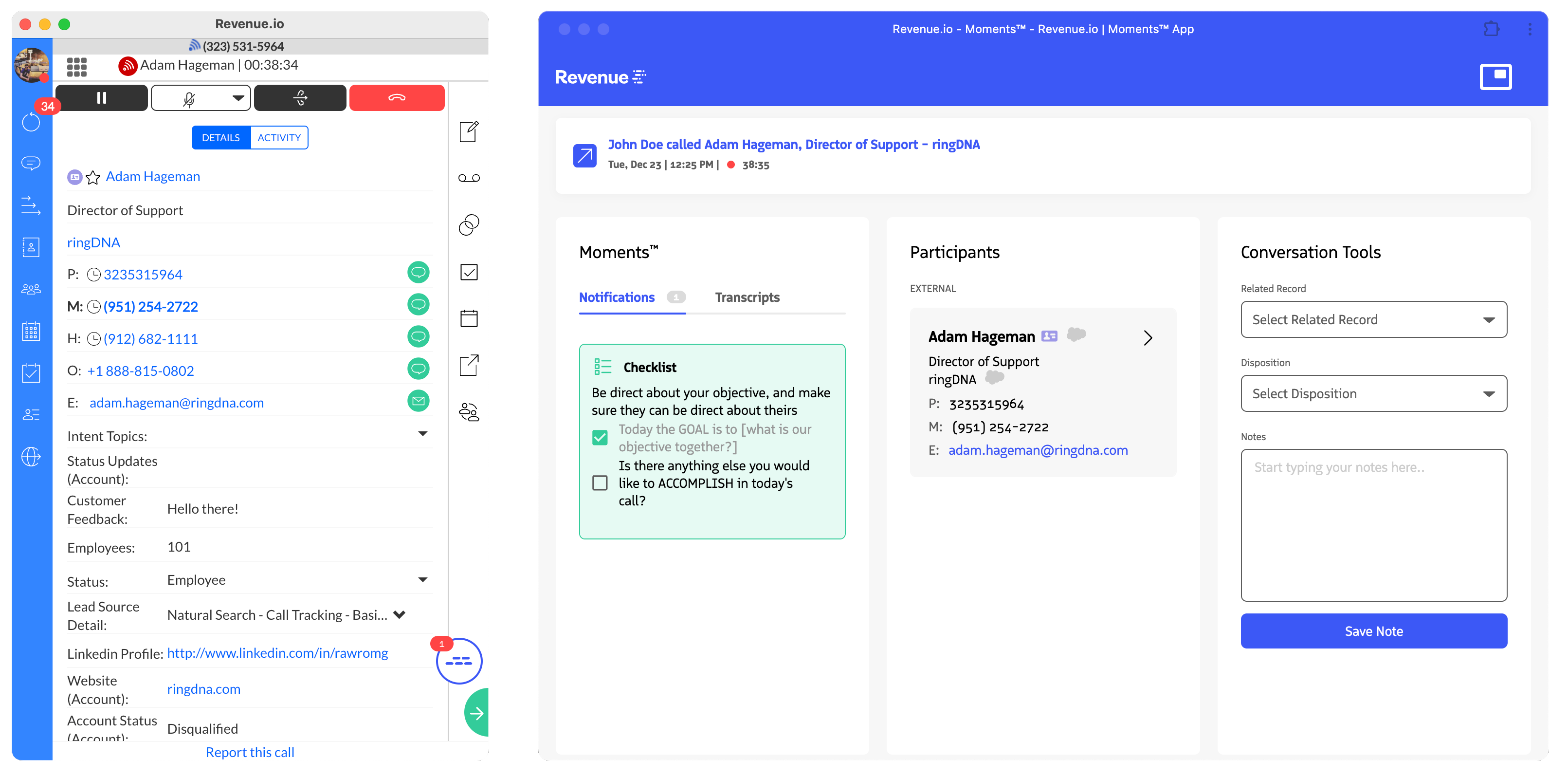 RingDNA Communication Hub next to the Moments™ Desktop App