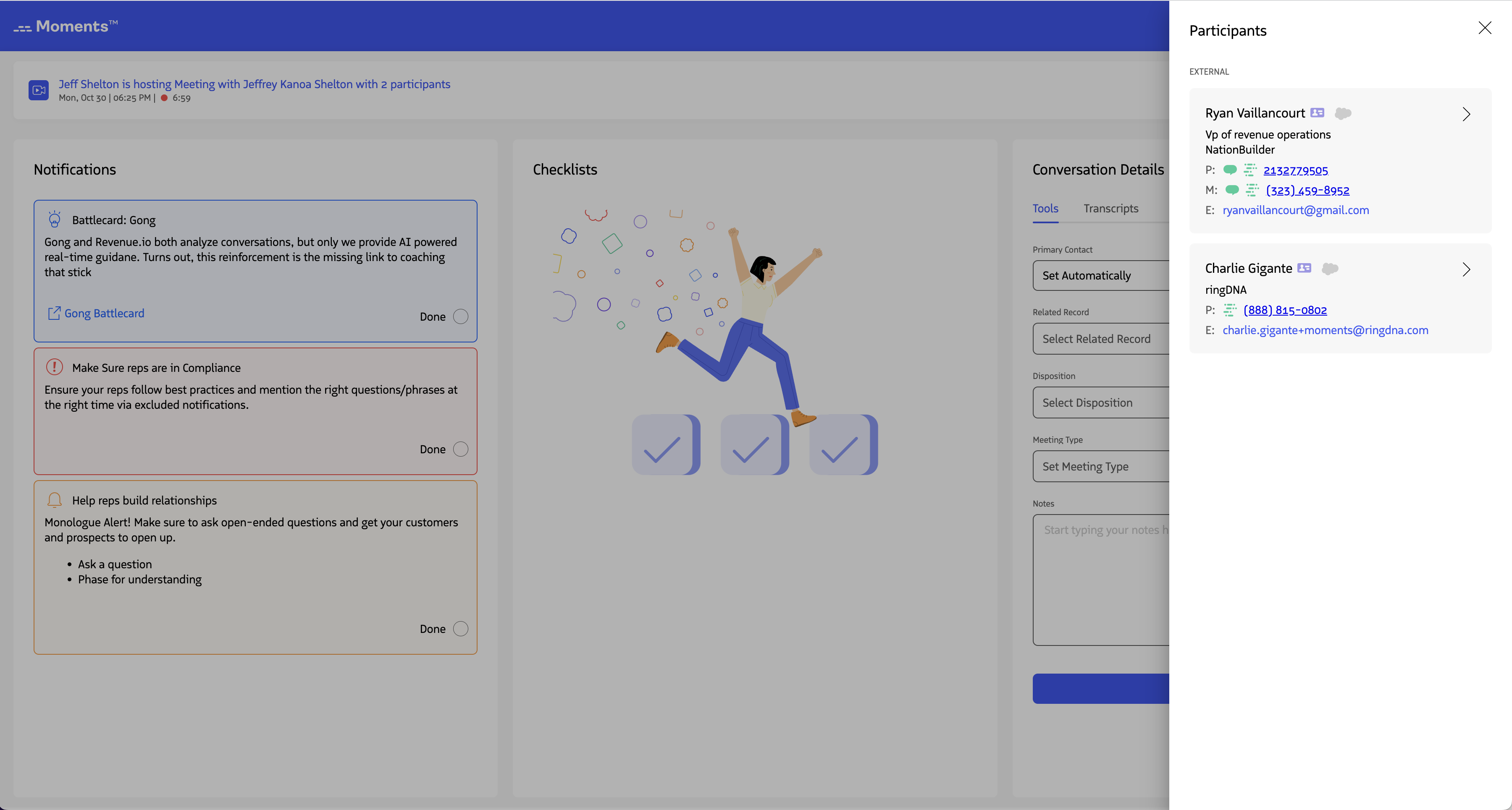 A selected suggested record linked to a meeting participant.