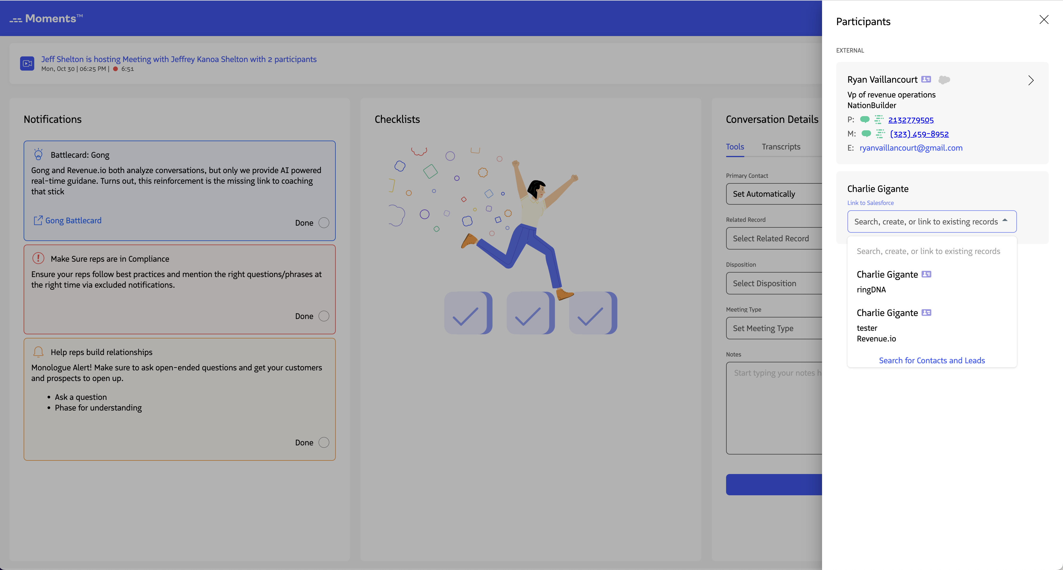 A list of suggested Salesforce records that match the participant name.