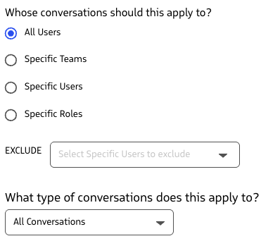 Audience targeting options including All Users, Teams, and Roles.