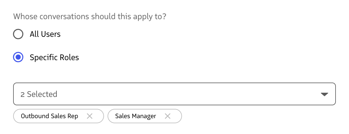Targeting options for whose conversations a scorecard applies to.