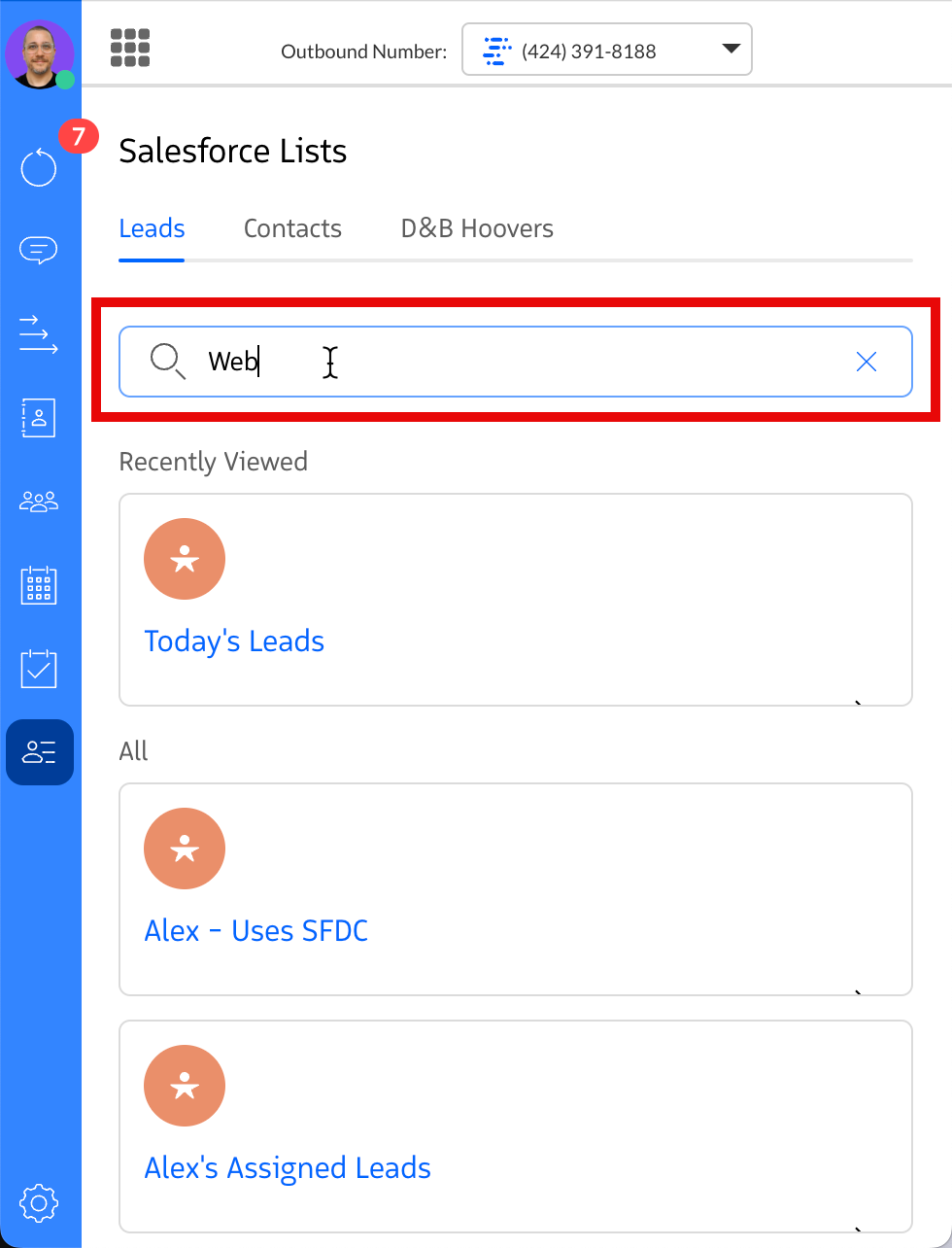Lists search field used to find a list by name.